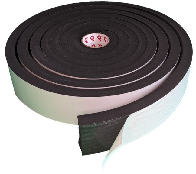 Neoprene EPDM Blend P8100UL Soft - Pres-On Medium Soft Density, Closed Cell, UL Rated, and Black Neoprene EPDM Blended Foam Tape